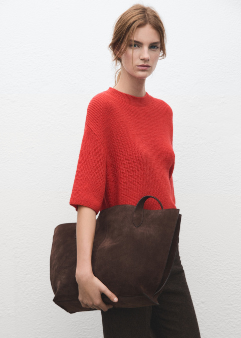 Плетен пуловер с три четвърти ръкави